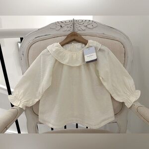 2T Girls Ivory Swiss Dot 100% Cotton Blouse by Laranjinha Made in Portugal NWT